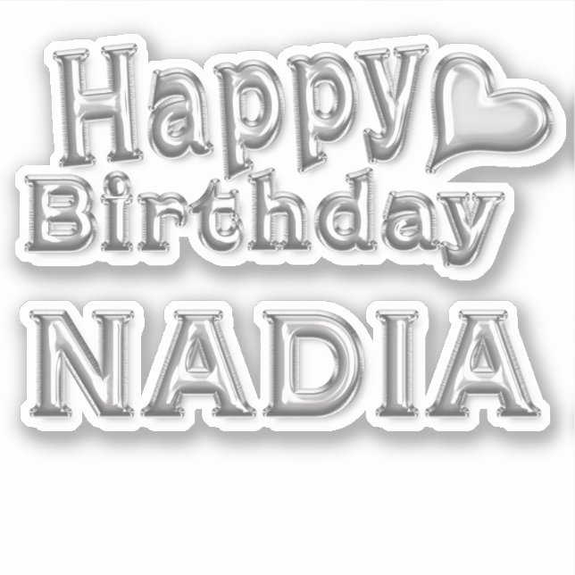 Nadia Happy Birthday silver Sticker (Front)