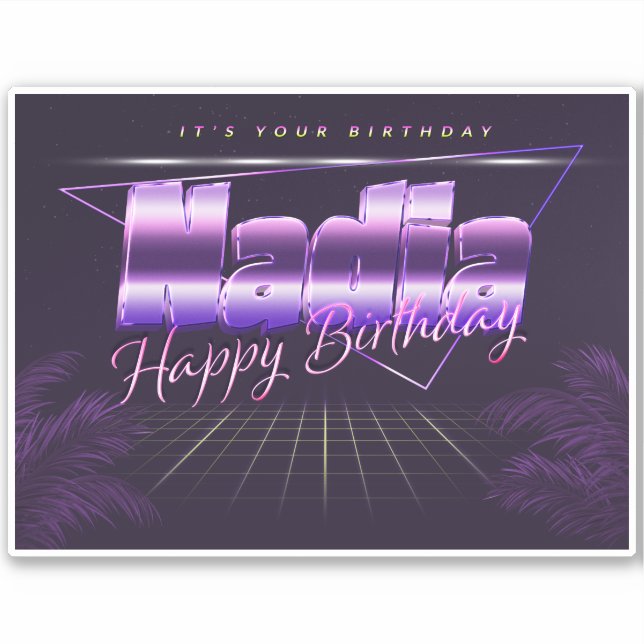 Nadia Name First name lila retro Sticker Birthday (Front)