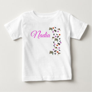 Nadia, Name Logo With Australian Wildlife, Baby T-Shirt