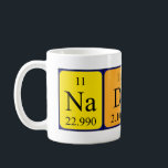 Nadine periodic table name mug<br><div class="desc">Nadine spelled out as Na D I Ne (Sodium Deuterium Iodine Neon) on a mug for the scientist in you.</div>