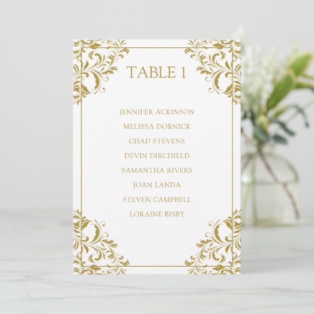 Nadine Seating Chart Table List Card | Gold (Standing Front)