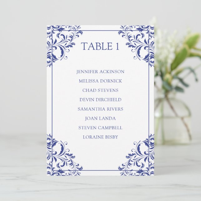 Nadine Seating Chart Table List Card | Royal Blue (Standing Front)
