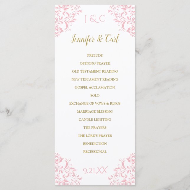 Nadine Wedding Program | Tea-Length (Pink & Gold) (Front)