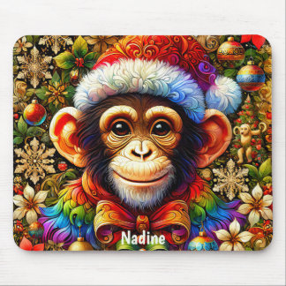 NADINE ~ Zany CHIMPANZEE Christmas Mouse Pad