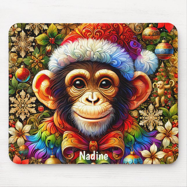 NADINE ~ Zany CHIMPANZEE Christmas  Mouse Pad (Front)