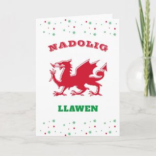 Nadolig Llawen Merry Christmas Red Welsh Dragon Holiday Card