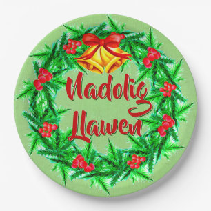 Nadolig Llawen Welsh Merry Christmas 9" Paper Plate