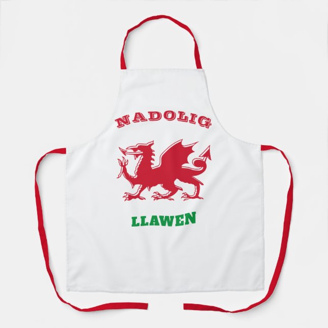 Nadolig Llawen Welsh Merry Christmas Simple Celtic Apron (Front)