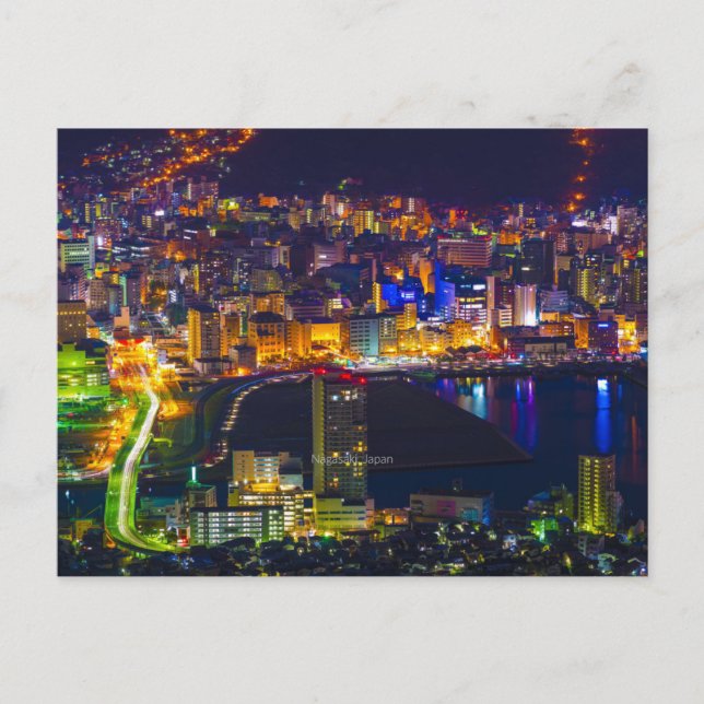 Nagasaki Japan at night Postcard (Front)