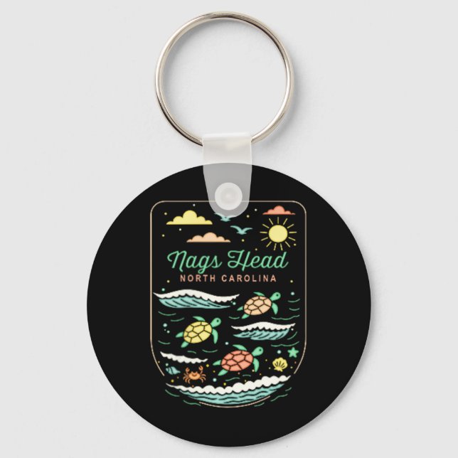 Nags Head Nc Cute Beach Vacation Sea Turtle Lover  Keychain (Front)