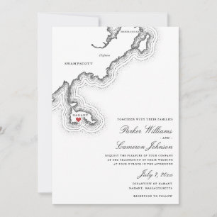 Nahant MA Map Elegant Black and White Wedding Invitation