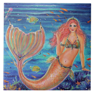 Naia mermaid with tropical fish by Renee Lavoie Tile