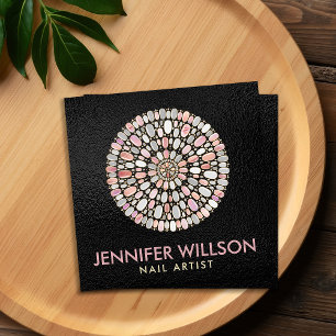 Nail Art Mandala Pearl and Pink Marble Square Business Card