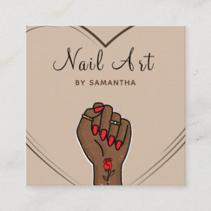 Nail Art Salon Boho Elegant Drawn Hand & Heart  Square Business Card