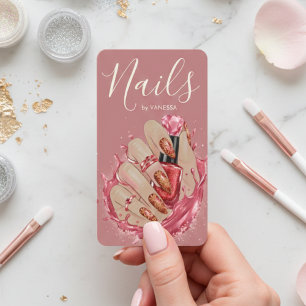 Nail Art Studio Manicurist Artist Red Blush Pink Business Card