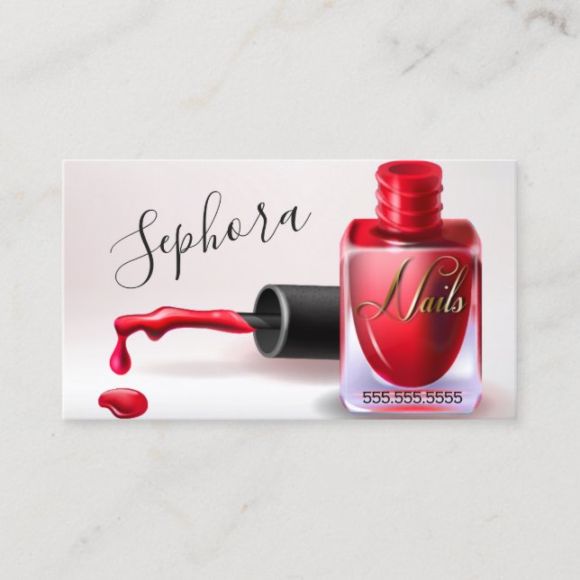 Nail Art Technician  - Red Nail Polish Loyalty Business Card (Front)