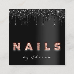 Nail Artist Black Drips 6 Punches Drips Rose Square Business Card