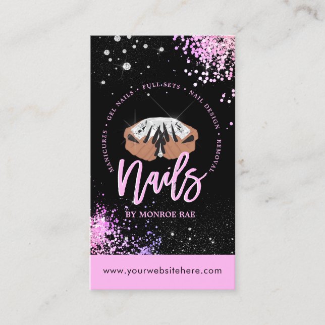 Nail Artist Cartoon Hands Logo Long Manicure Salon Business Card (Front)