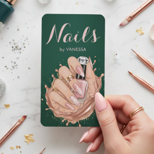 Nail Artist Dark Green Blush Pink Manicurist Business Card