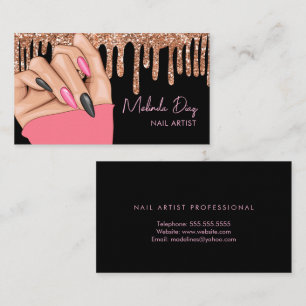 Nail Artist Designer Salon Rose Faux Glitter Pink  Business Card