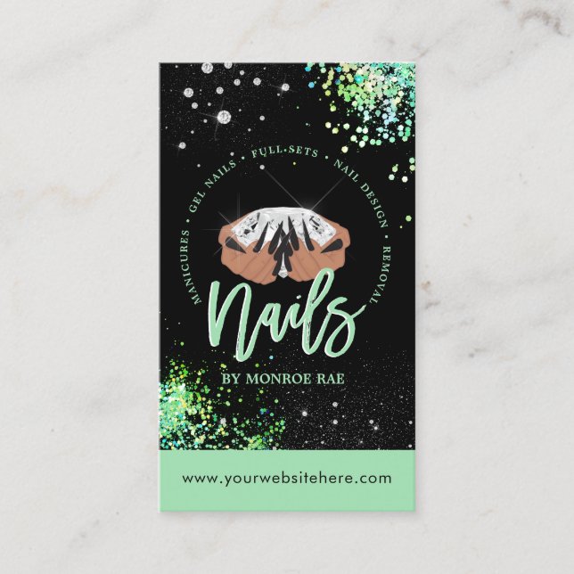 Nail artist diamond logo glitter nail shop & salon business card (Front)