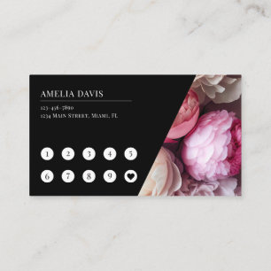Nail Artist Elegant Floral Black Pink Manicurist Loyalty Card
