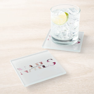 Nail Artist Elegant Modern White Pink Manicurist Glass Coaster