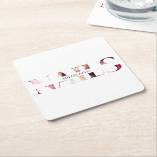 Nail Artist Elegant Modern White Pink Manicurist Square Paper Coaster