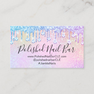 Nail Artist Holograph Diamond Silver Drips Ombre Business Card