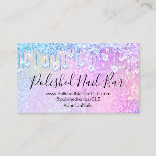 Nail Artist Holograph Diamond Silver Drips Pink Business Card