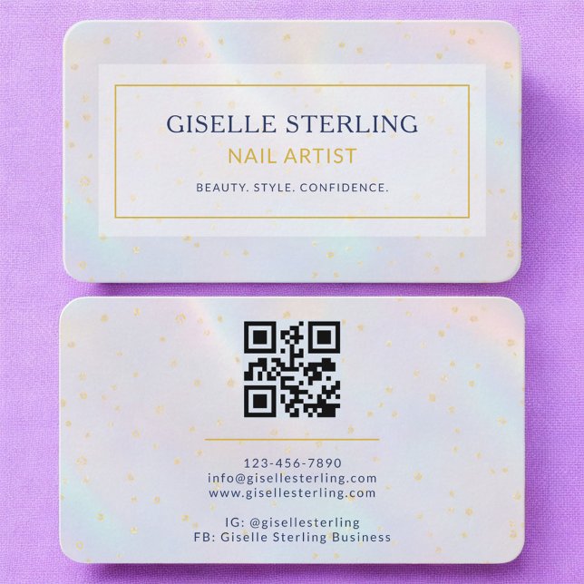 Nail Artist Holographic QR Code Business Card (Creator Uploaded)