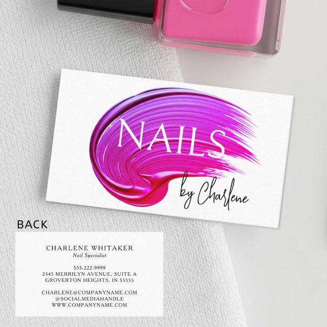 Nail Artist Modern Typography Pink Polish Business Card (Creator Uploaded)