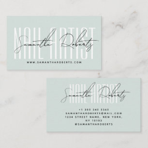 Nail artist modern typography script blue business card