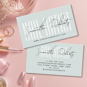 Nail artist modern typography script blue business card