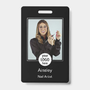  Nail Artist Photo Logo Black White Name Badge