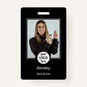  Nail Artist Photo Logo Black White Name Badge