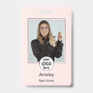  Nail Artist Pink Photo Logo Name Badge