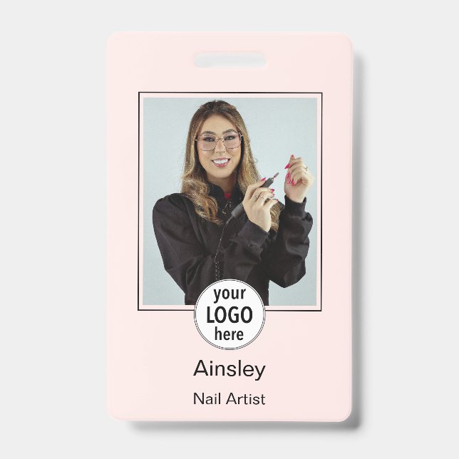  Nail Artist Pink Photo Logo Name Badge (Front)
