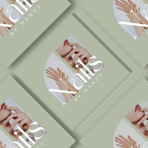 Nail Artist Sage Green Photo Collage Social Media  Square Business Card