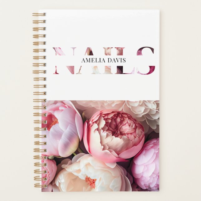 Nail Artist Salon Floral White Pink Manicurist  Planner (Front)