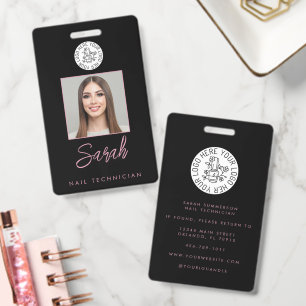 Nail Artist Salon Logo Pink Black Photo Employee Badge