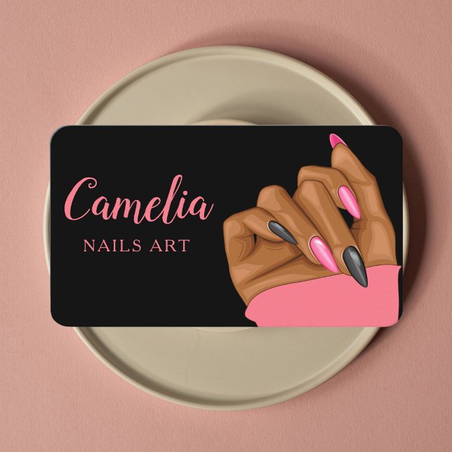 Nail Artist Salon Qr Code Black Pink Business Card (Creator Uploaded)