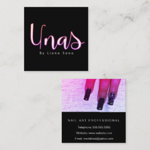 Nail Artist Unas Glow Script and Photo Salon Pink Square Business Card