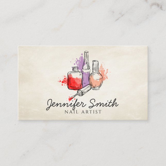 Nail Artist - Watercolor art Business Card (Front)