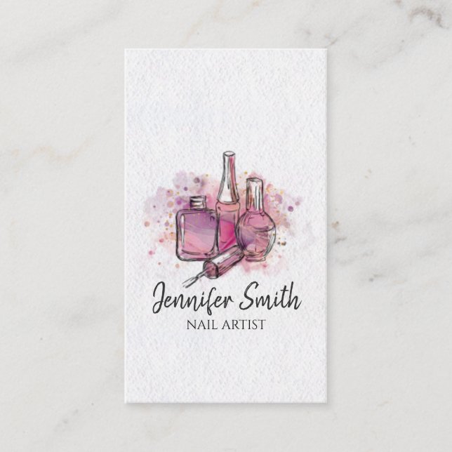 Nail Artist - Watercolor Nail Polish Art Business  Business Card (Front)