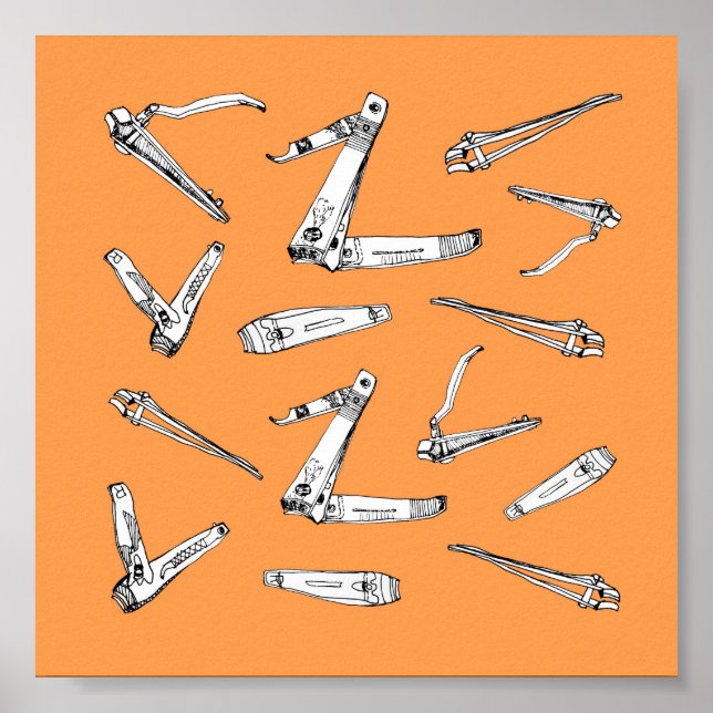 Nail clippers in Orange Illustrated Art Poster (Front)