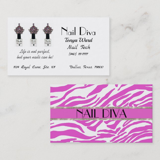 “Nail Diva” Nail Technician  Business Card (Front/Back)