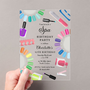 Nail Manicure Pedicure Mani Pedi Girl Spa Birthday Acrylic Invitations