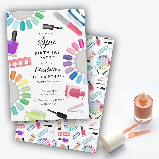Nail Manicure Pedicure Mani Pedi Girl Spa Birthday Invitation (Nail Manicure Pedicure Mani Pedi Girl Spa Birthday Invitation)