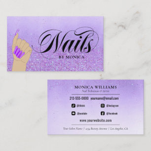 Nail Manicure Tech Purple Glam Glitter Nail Artist Business Card